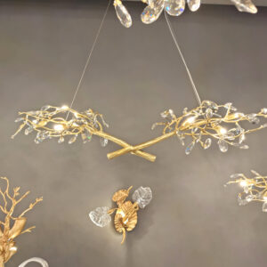 New Chinese style hotel restaurant island platform crystal light luxury villa bar counter all copper branch chandelier