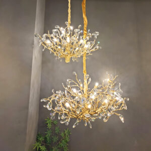 New Chinese style hotel restaurant, all copper branch chandelier, modern luxury villa, tea room, living room, crystal lamp