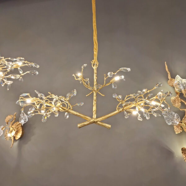 Postmodern living room crystal long chandelier European brass branch art lighting - Image 5