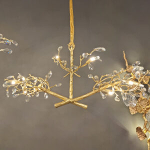 Postmodern living room crystal long chandelier European brass branch art lighting