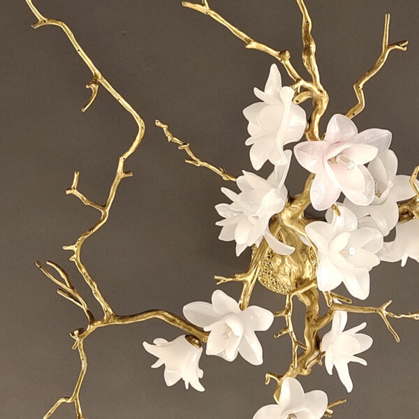 Italian Light Luxury Restaurant Full Copper Branch Pendant, Postmodern Art Glass Peach Blossom Villa Living Room Tea Room Lighting - Image 2