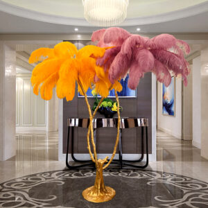 Luxury French villa living room brass branch floor lamp South African ostrich feather floor lamp lighting