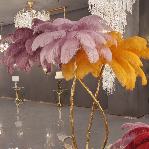 Luxury French villa living room brass branch floor lamp South African ostrich feather floor lamp lighting - Image 3