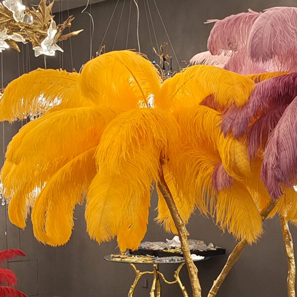 Luxury French villa living room brass branch floor lamp South African ostrich feather floor lamp lighting - Image 4