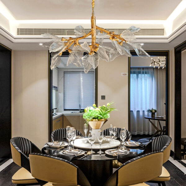 Modern New Chinese style Villa Living Room Full Copper Branch Pendant Light Luxury French Hotel Restaurant Platinum Crystal Large Leaf Lamp - Image 4