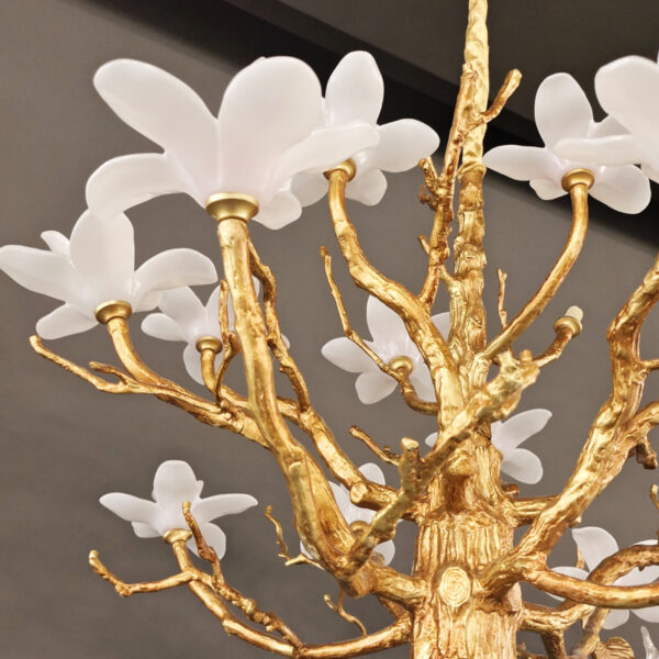Chinese style hotel restaurant brass branch chandelier crystal leaf villa living room lighting - Image 4