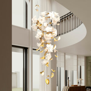 Chinese style villa duplex brass chandelier creative flower restaurant hotel lighting