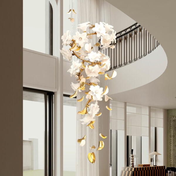 Chinese style villa duplex brass chandelier creative flower restaurant hotel lighting