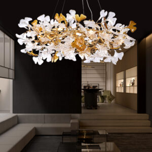 French brass leaf pendant light
