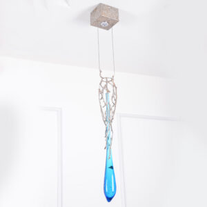 Blue crystal brass pendant light