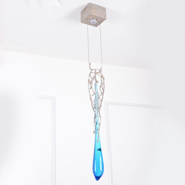 Blue crystal brass pendant light