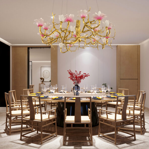 High end French villa restaurant brass branch chandelier artistic flower hotel large lighting - Image 2