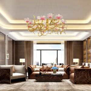 High end French villa restaurant brass branch chandelier artistic flower hotel large lighting