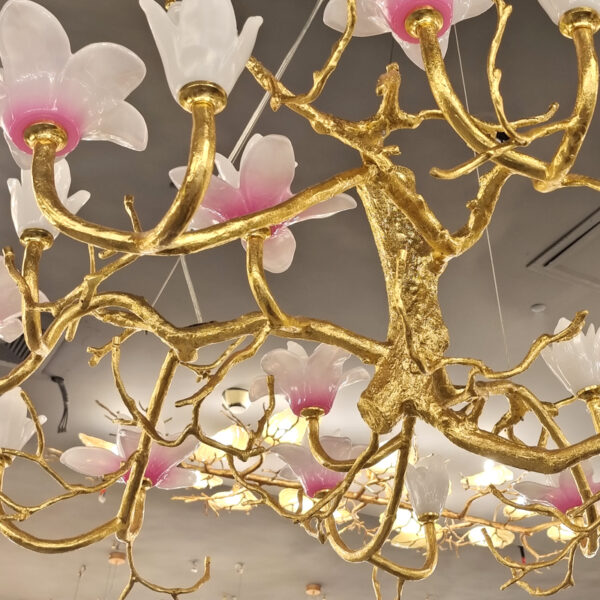 High end French villa restaurant brass branch chandelier artistic flower hotel large lighting - Image 4