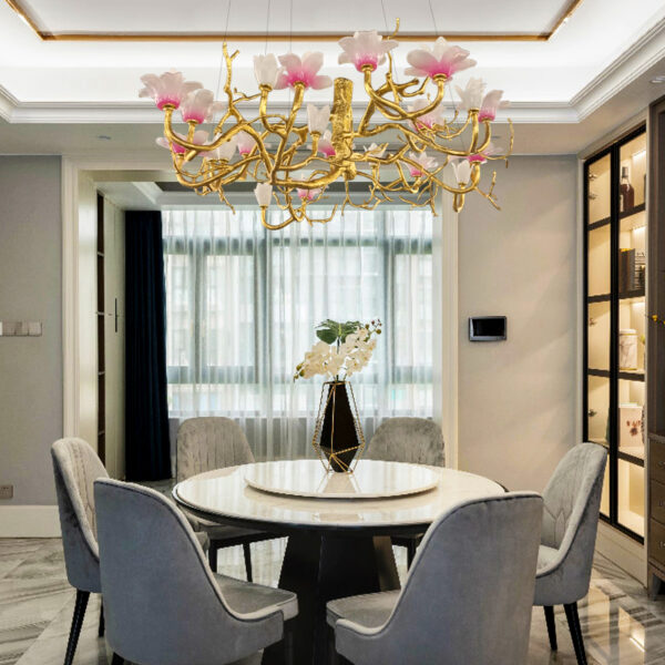 High end French villa restaurant brass branch chandelier artistic flower hotel large lighting - Image 5