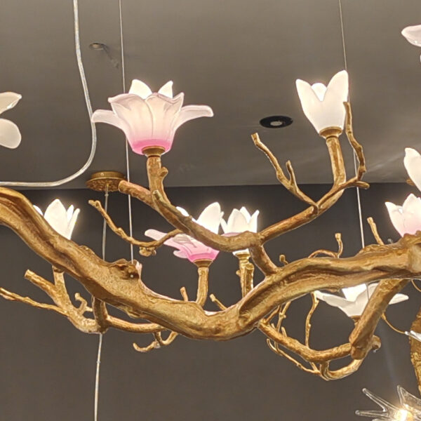 New Chinese style brass tree branch long chandelier crystal flower duplex building lighting - Image 2