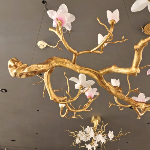 New Chinese style brass tree branch long chandelier crystal flower duplex building lighting - Image 3