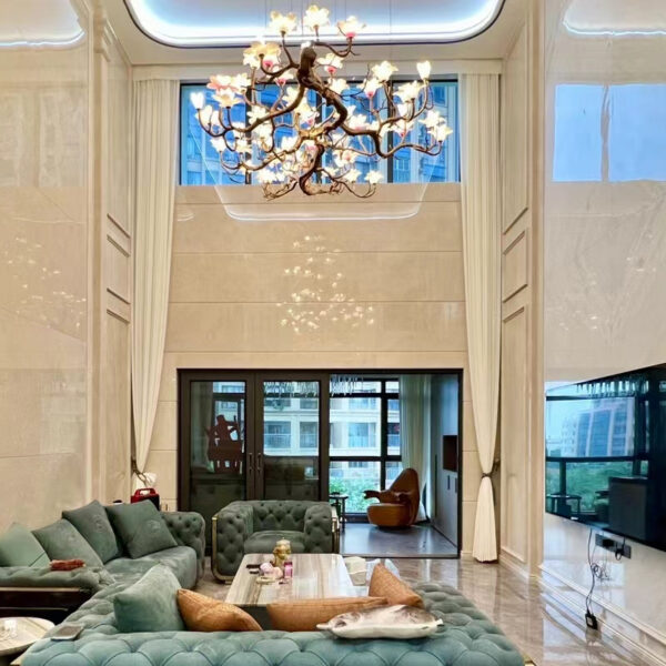 New Chinese style brass tree branch long chandelier crystal flower duplex building lighting - Image 4