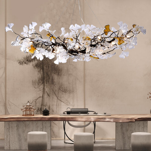 Chinese style brass leaf pendant light - Image 2