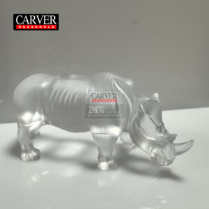 White rhino statue made of lost wax crystal glass