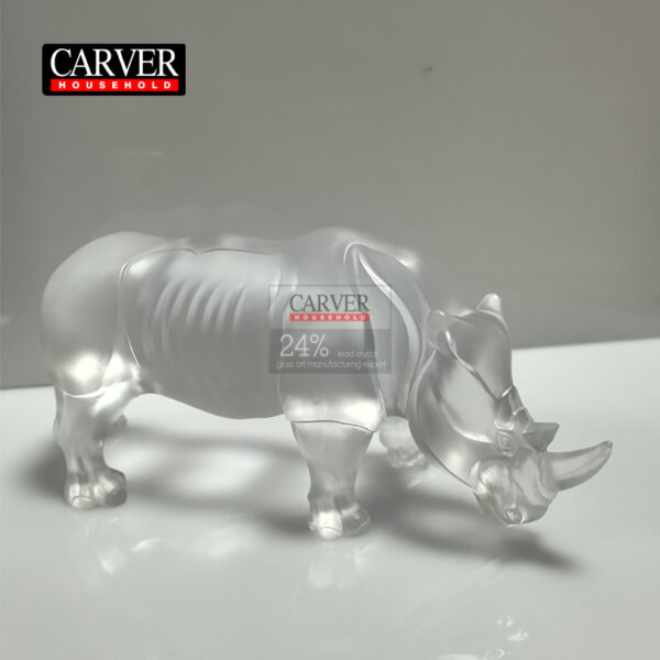 White rhino statue made of lost wax crystal glass