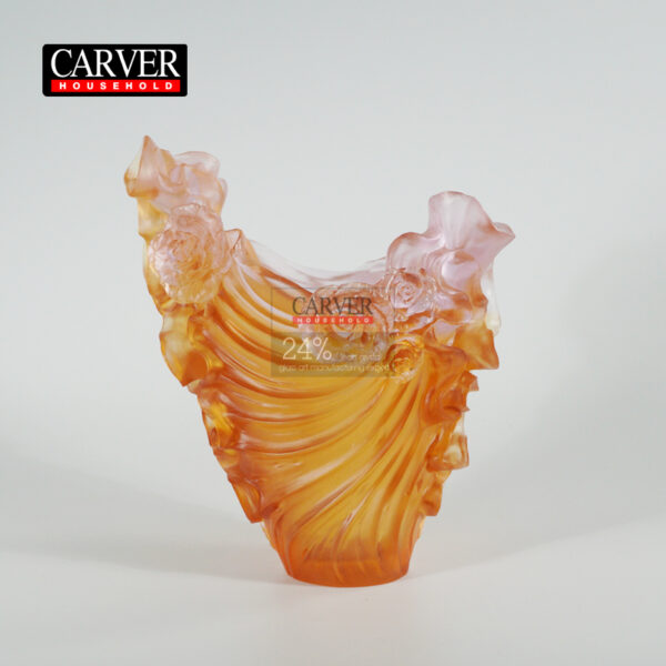 Amber pink Rose Royale Medium Vase made from lost wax crystal liuli