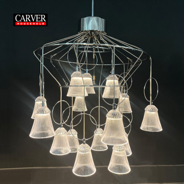 Factory hot sale flannel red grey transparent crystal glass apollo 15 light chandelier living room hotel decoration chandelier - Image 2