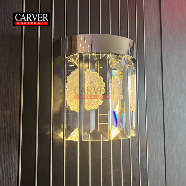 Serene 5 Prismatic Half Round Wall Light Clear dahlia and figure relief crystal, nickel finish