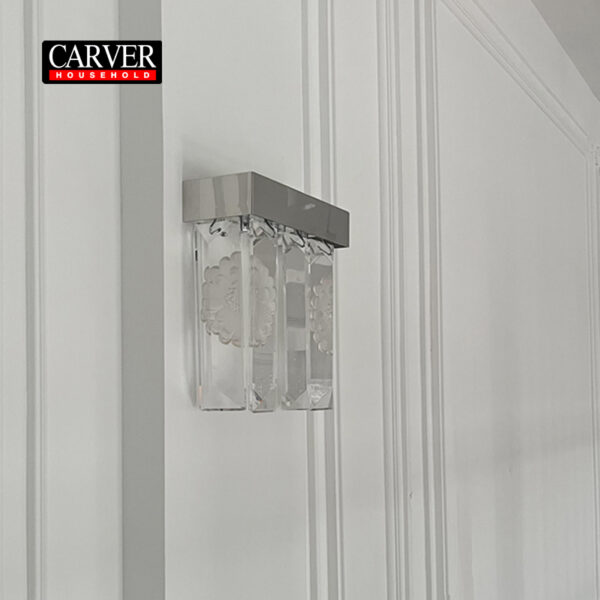 Serene 5 Prism Dahlia Crystal Wall Light, Rectangular Clear crystal, nickel finish