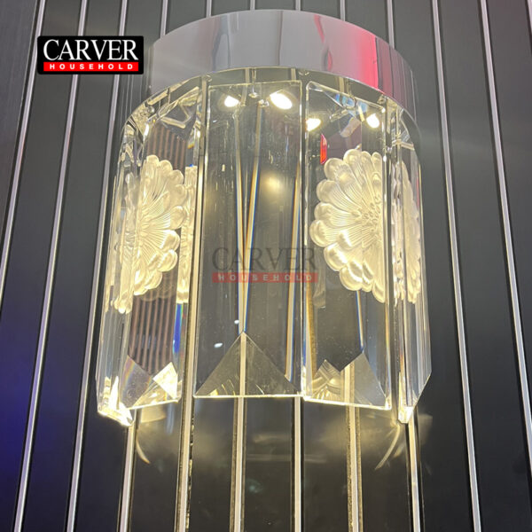 Serene 5 Prismatic Half Round Wall Light Clear dahlia and figure relief crystal, nickel finish