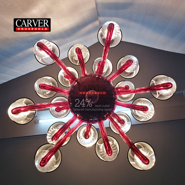 Fully Handmade Red 18L Murano Chandelier Crystal Glass Chandelier Decorative Chandelier