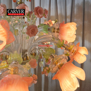 Fully handmade Murano style glass chandelier decorated with pink flowers crystal chandelier 15L