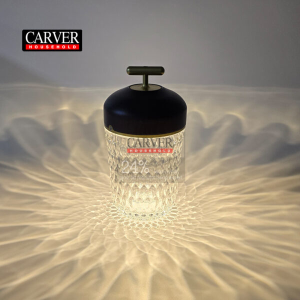 Dark Wood Hand Lamp Rechargeable Touch Crystal Glass Night Light