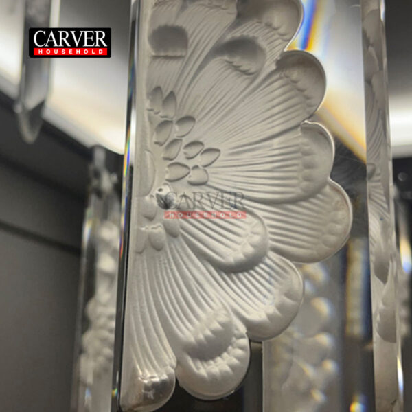 Serene 5 Prismatic Half Round Wall Light Clear dahlia and figure relief crystal, nickel finish
