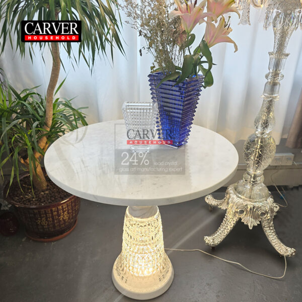 Shiny new antique table made of marble and crystal, living room hotel decoration coffee table