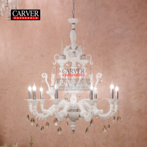 Fully handmade 24% leaded crystal white glass living room bedroom chandelier