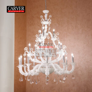 Fully handmade 24% leaded crystal white glass living room bedroom chandelier