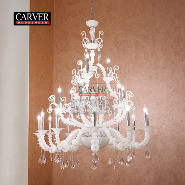Fully handmade 24% leaded crystal white glass living room bedroom chandelier