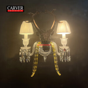 High Quality 24% Leaded Glass Crystal Deer Head Wall Lamp Living Room Bedroom Hotel Decorative Crystal Lamp