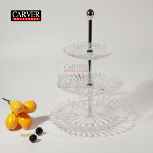 Factory hot selling clear crystal glass three-layer pastry stand