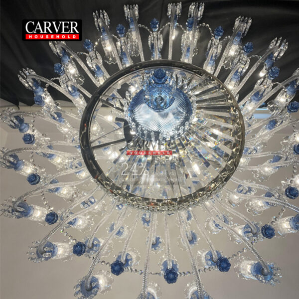 High-quality 24% leaded glass crystal chandelier for living room, bedroom, and hotel. Blue decorative crystal chandelier.