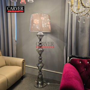 Handmade from gray 24% leaded glass, this Samurai decorative floor lamp