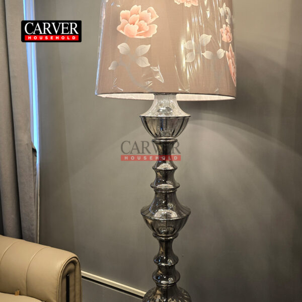 Handmade from gray 24% leaded glass, this Samurai decorative floor lamp