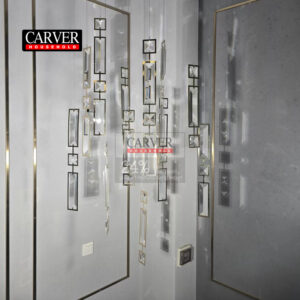 Geometric cut crystal chandelier with brass decoration