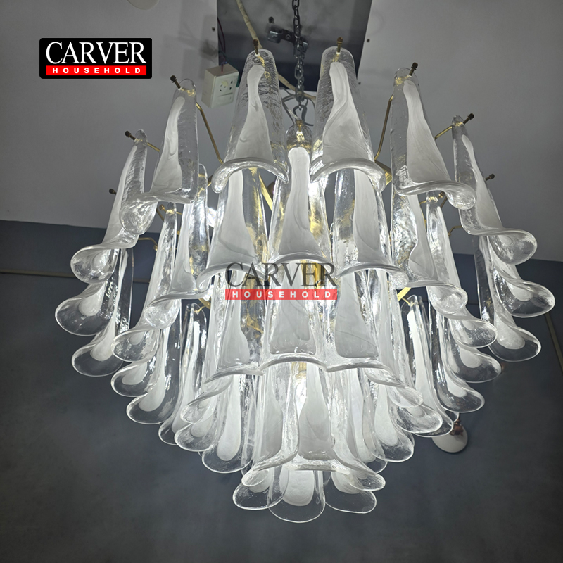 White handmade Italian Murano glass chandelier