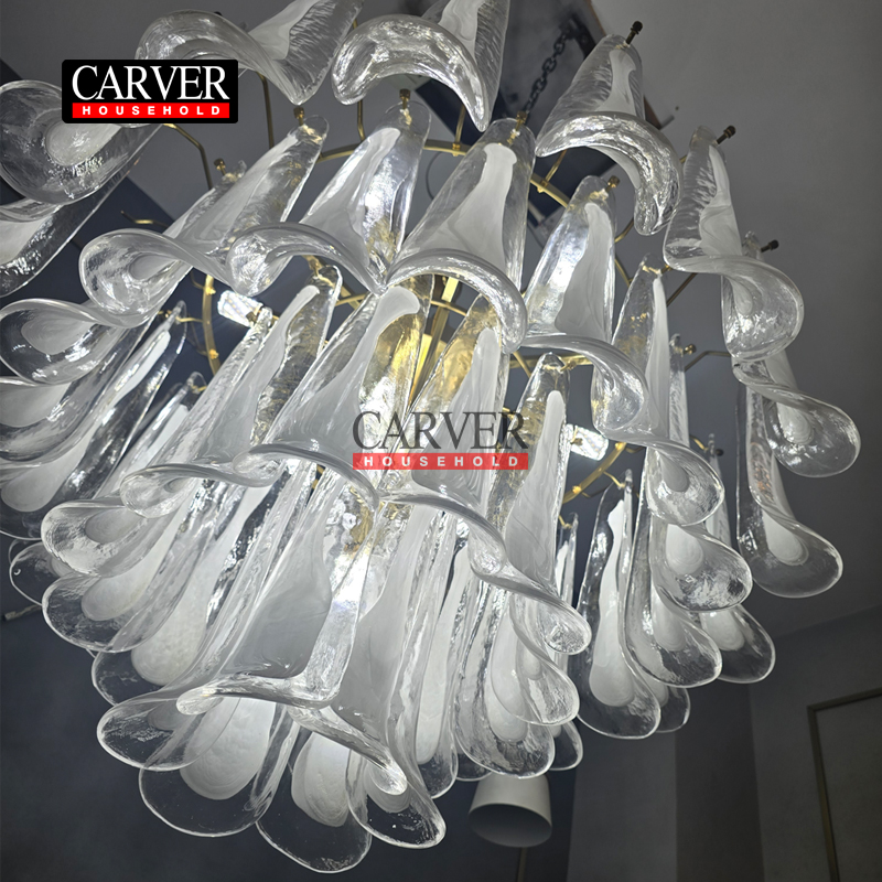 White handmade Italian Murano glass chandelier