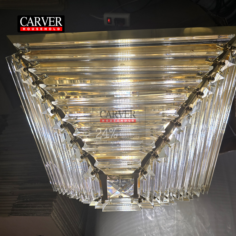 Pyramid recessed crystal ceiling light for living room or bedroom, decorative crystal chandelier