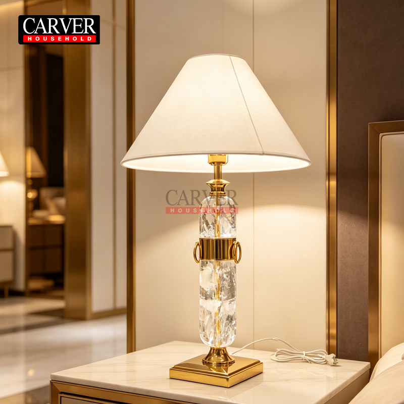 Luxury villa living room coffee table crystal stone table lamp hotel model room central fabric table lamp decorative bedroom bedside lamp - Image 3