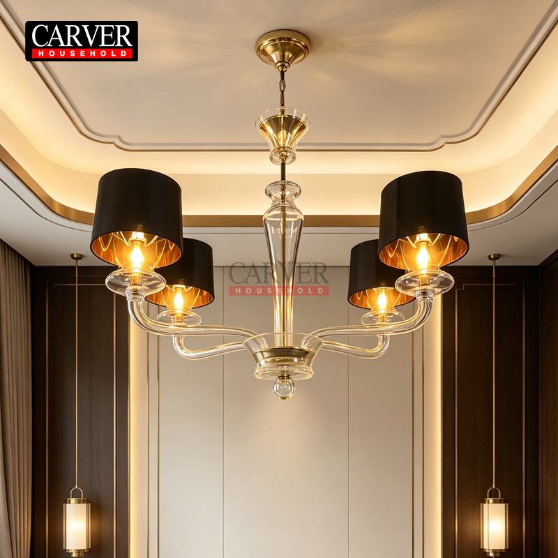 Light luxury French hotel restaurant kitchen island crystal chandelier, mid-island table amber Murano glass chandelier - Image 4