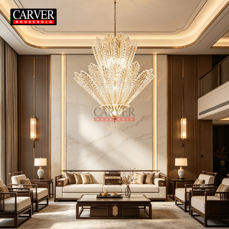 Light luxury French hotel restaurant, maple leaf crystal chandelier, post-modern model room, 24-inch glass living room lamp - Image 3